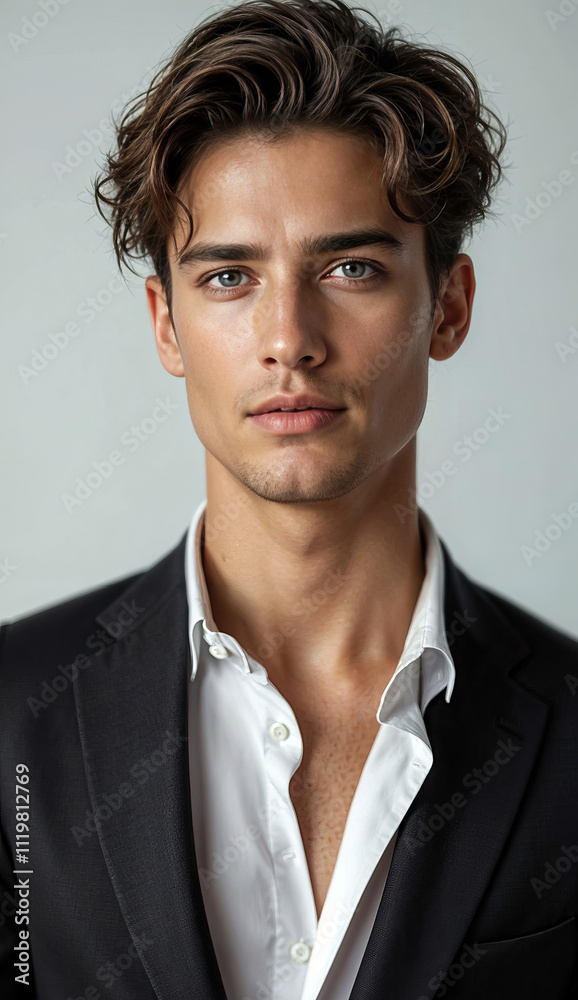 handsome male model formal suit confident pose sharp features elegant style professional portrait vertical format handsome male model formal suit confident pose sharp features elegant style professional portrait vertical format