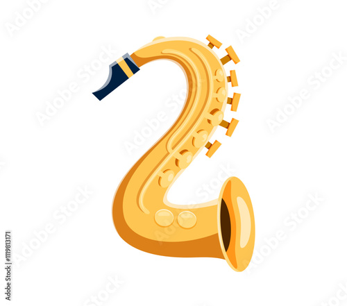 Saxophone musical instrument font 2 digit symbol. Orchestra acoustic musical sax instrument latin alphabet isolated vector two digit, musician classic equipment number or font typeset figure