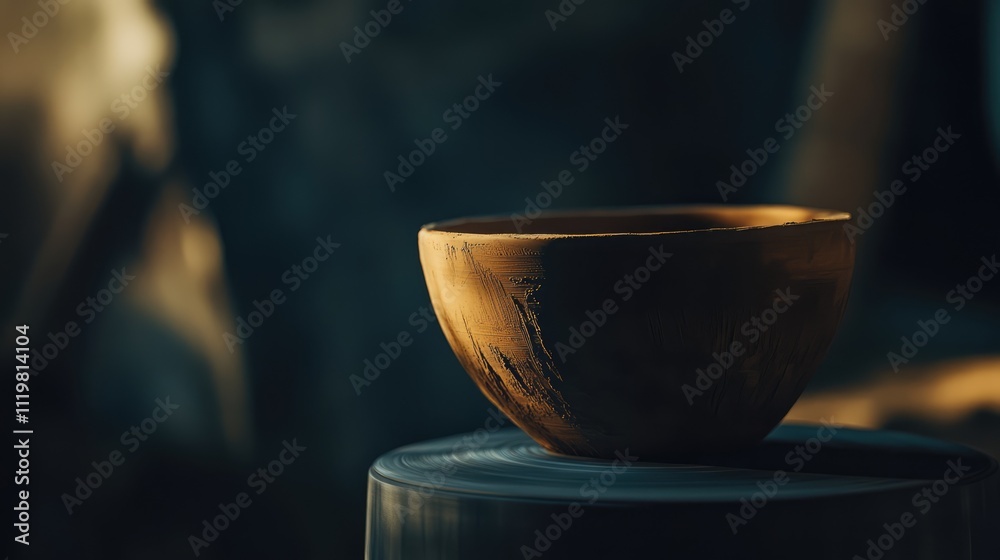 Close-up of handcrafted clay vase on pottery wheel, highlighting texture and natural earth tones, artisan craftsmanship, studio setting, creative process, pottery art, ceramics. Close-up of handcrafted clay vase on pottery wheel, highlighting texture and natural earth tones, artisan craftsmanship, studio setting, creative process, pottery art, ceramics.