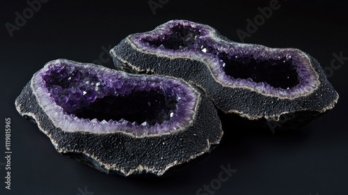 Amethyst druse showcasing vibrant purple crystals with a dramatic black backdrop highlighting its natural beauty and geological significance.