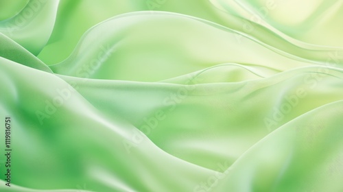 Green silk fabric background with smooth waves and a subtle sheen ideal for various design applications and textile projects.