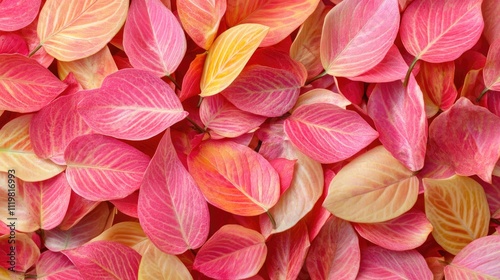 Colorful pink and yellow leaves creating a vibrant natural backdrop for seasonal or botanical themes