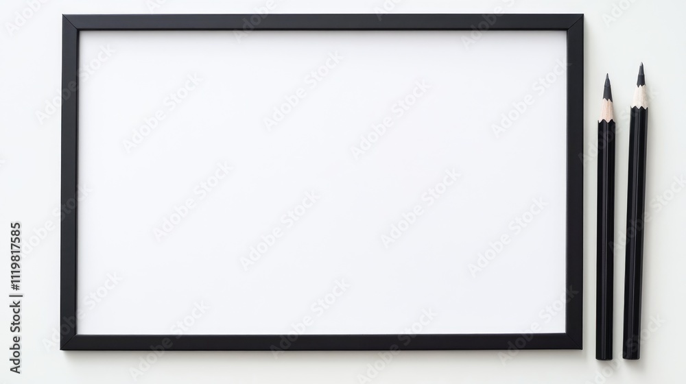 Back to school black frame with blank paper and pencils on a clean white background ideal for educational and creative concepts Back to school black frame with blank paper and pencils on a clean white background ideal for educational and creative concepts