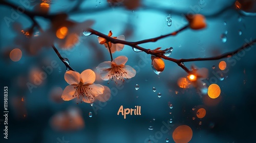 April Showers, May Flowers Delicate Cherry Blossoms Adorned with Raindrops in Springtime Bloom