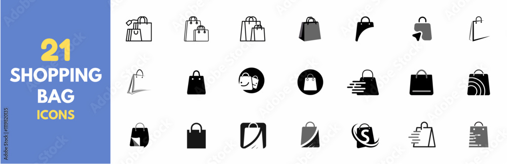 Naklejka premium Set of shopping bag icons in black fill and outline—simple Set of Shopping Bag Related Vector Line Icons. 