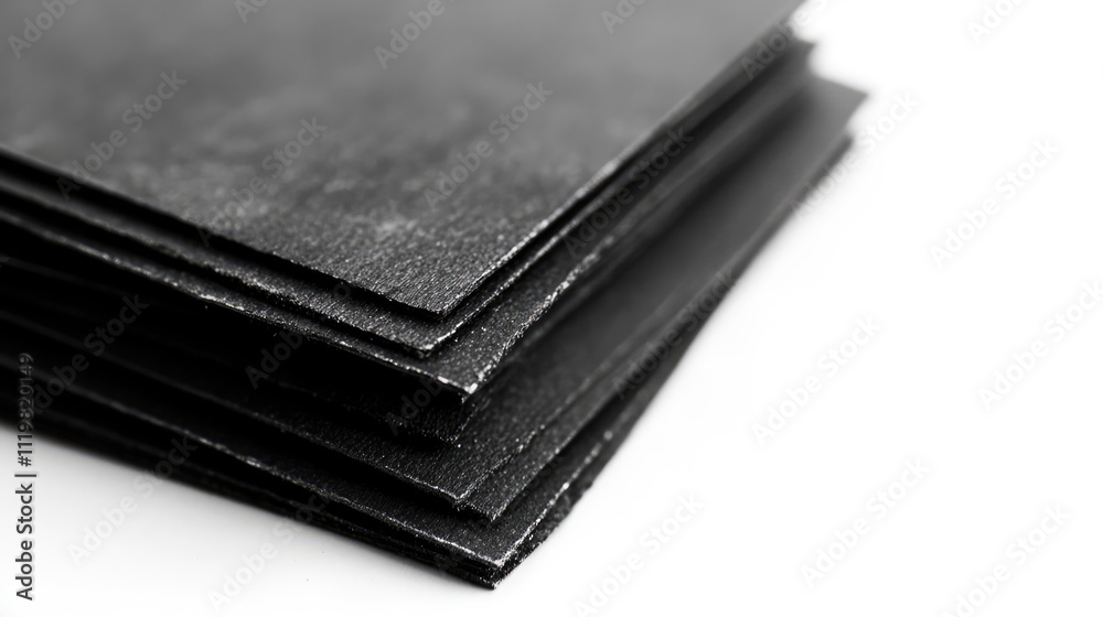 Close up of stacked wet dry sandpaper sheets isolated on a white background for use in construction and finishing tasks Close up of stacked wet dry sandpaper sheets isolated on a white background for use in construction and finishing tasks