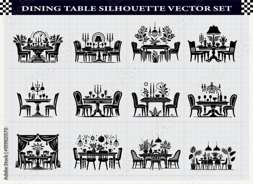 odern Dining Table Silhouette Icons for Furniture and Home Decor Design