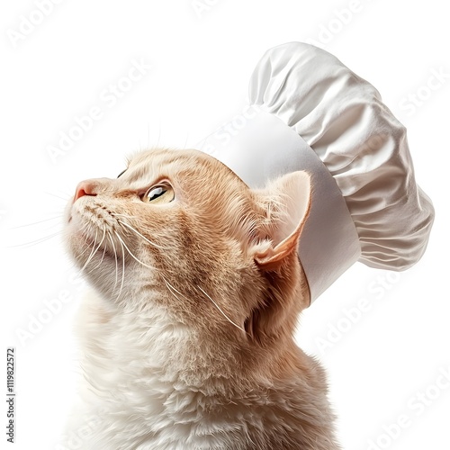 Playful cat in chef hat home kitchen fun photo cozy environment