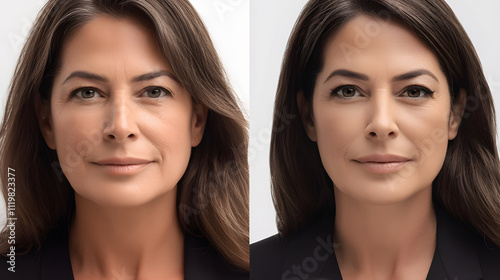 Before & After Woman's Face, Skincare, Anti-aging, Beauty