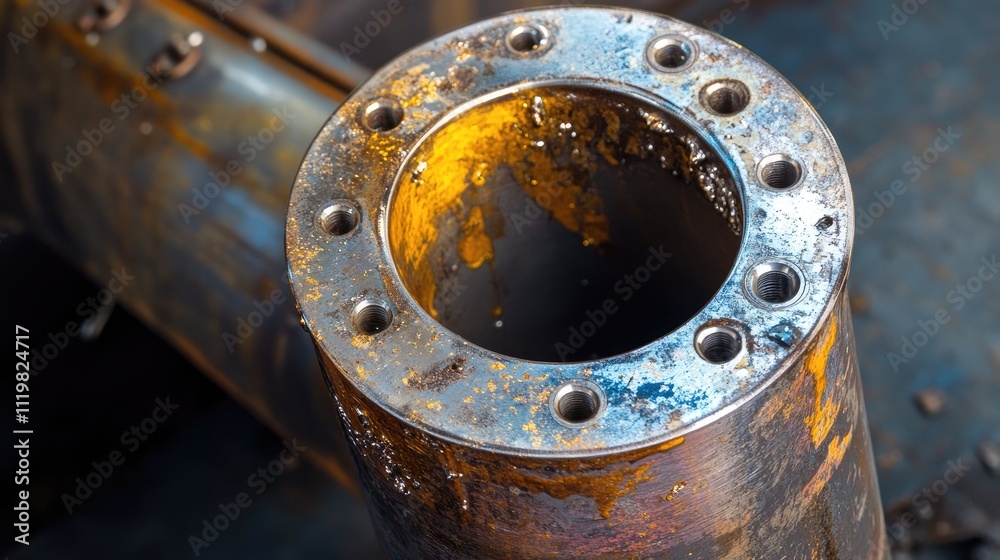 Stainless steel coupling with discolored weld on small diameter pressure vessel requiring proper cleaning and maintenance for optimal performance Stainless steel coupling with discolored weld on small diameter pressure vessel requiring proper cleaning and maintenance for optimal performance