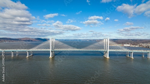 Aerial view of Tappan Zee Bridge over Hudson River.