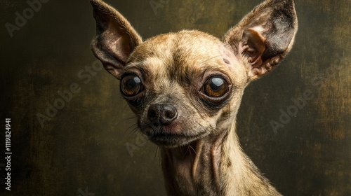 Chiweenie hybrid dog portrait showcasing unique features and expressive eyes on a textured dark background. Perfect for pet-related content. photo