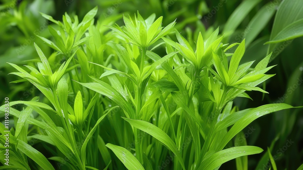 Vibrant green herb with long slim stems thriving in a lush garden setting ideal for residential and commercial agricultural use Vibrant green herb with long slim stems thriving in a lush garden setting ideal for residential and commercial agricultural use