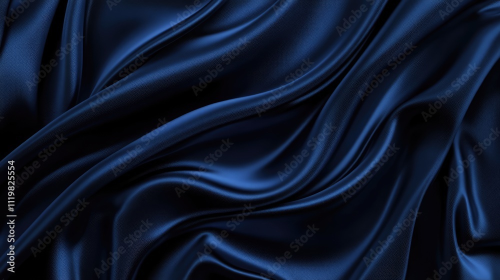 Obraz premium Elegant dark blue satin fabric draped smoothly with intricate folds and textures ideal for luxurious backgrounds or design projects