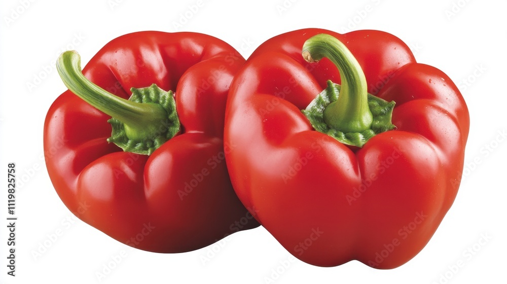 Fresh Red Bell Peppers on a White Background for Healthy Recipes Fresh Red Bell Peppers on a White Background for Healthy Recipes