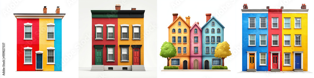 Joyful colorful row houses in an urban setting Joyful colorful row houses in an urban setting