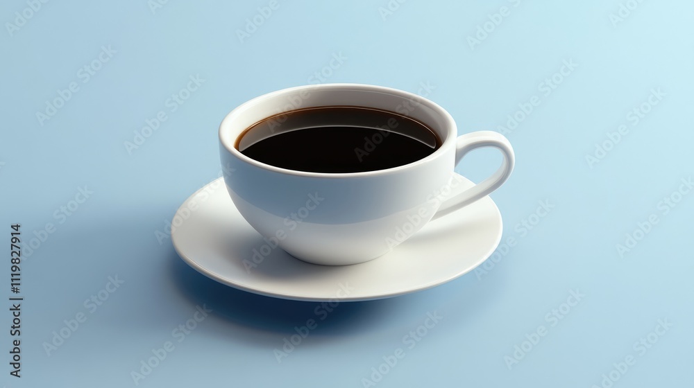 Elegant white coffee cup filled with black coffee on a clean blue background showcasing minimalistic and modern design elements. Elegant white coffee cup filled with black coffee on a clean blue background showcasing minimalistic and modern design elements.