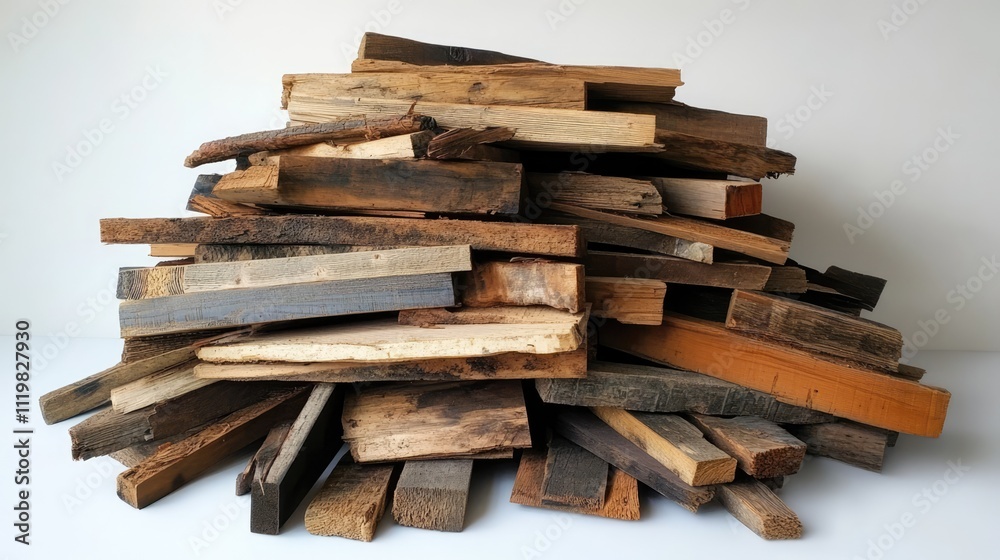 Stack of reclaimed timber planks showcasing various textures and colors ideal for sustainable architecture and eco-friendly design projects Stack of reclaimed timber planks showcasing various textures and colors ideal for sustainable architecture and eco-friendly design projects