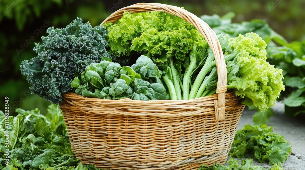Fresh green vegetables in a woven basket showcasing organic produce at a vibrant farmer's market setting. Fresh green vegetables in a woven basket showcasing organic produce at a vibrant farmer's market setting.
