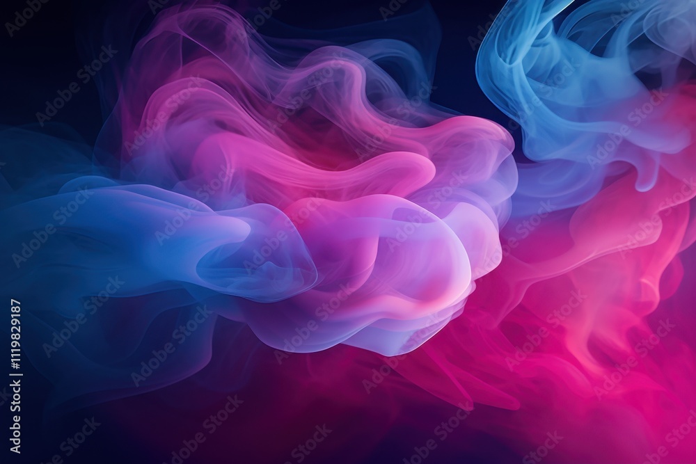 A vibrant swirl of pink and blue smoke against a dark background A vibrant swirl of pink and blue smoke against a dark background