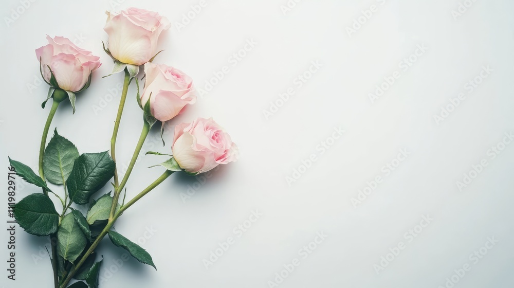 Delicate pink roses bouquet on white background ideal for romantic gifts or greeting card mockups for special occasions like Mother's Day or Valentine's Day