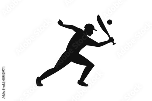 A silhouette of a man playing cricket with a bat, rendered as black vector art illustration.