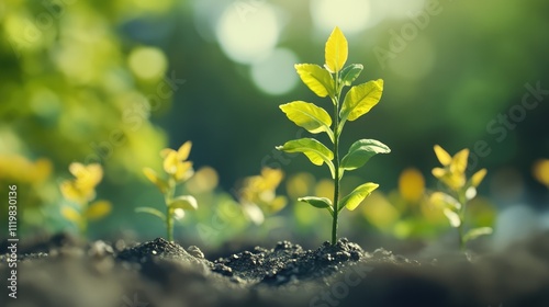 Investment growth concept with young plants symbolizing returns and dividends in finance focusing on income and pension growth strategies.