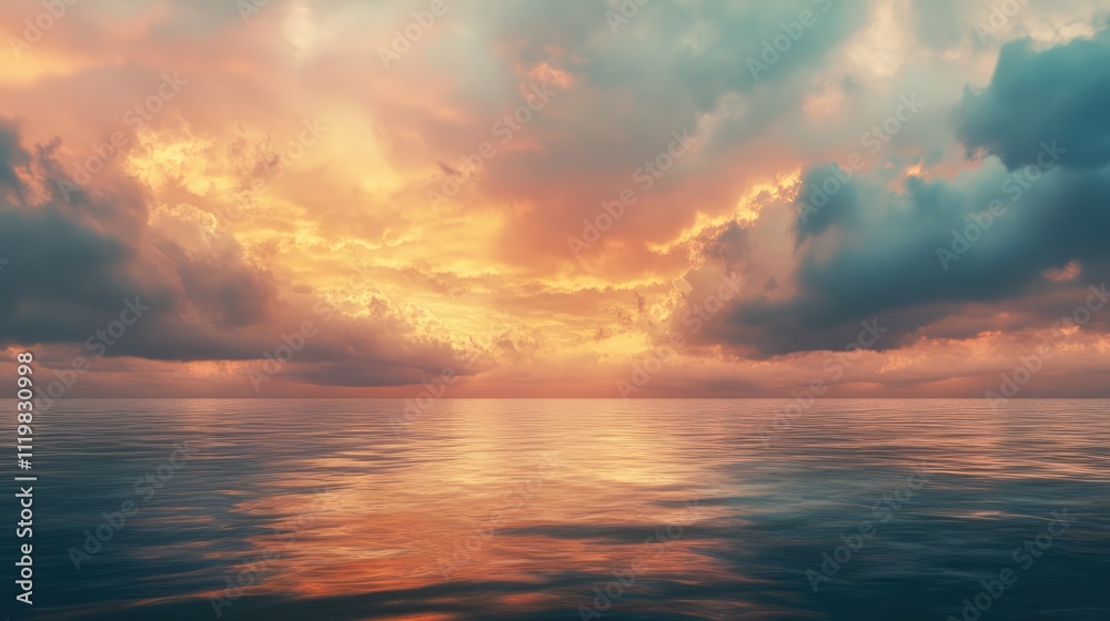 Dramatic Baltic Sea sunset with glowing pink and golden clouds reflected in calm waters creating a picturesque panoramic scenery Dramatic Baltic Sea sunset with glowing pink and golden clouds reflected in calm waters creating a picturesque panoramic scenery
