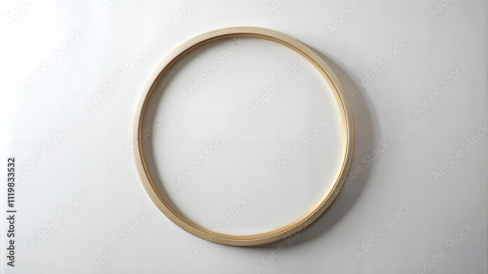 Minimalistic wooden hoop placed on a plain background, ideal for crafting or decoration Minimalistic wooden hoop placed on a plain background, ideal for crafting or decoration