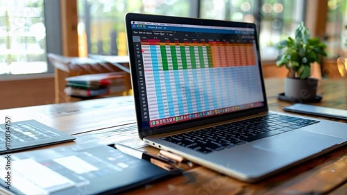 Accountant entering financial data into an Excel spreadsheet, focusing on accuracy and consistency in documentation. VDO 4k ProRes