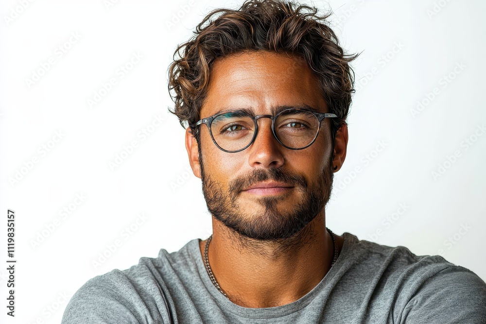 Handsome Man with Curly Hair and Friendly Expression Handsome Man with Curly Hair and Friendly Expression