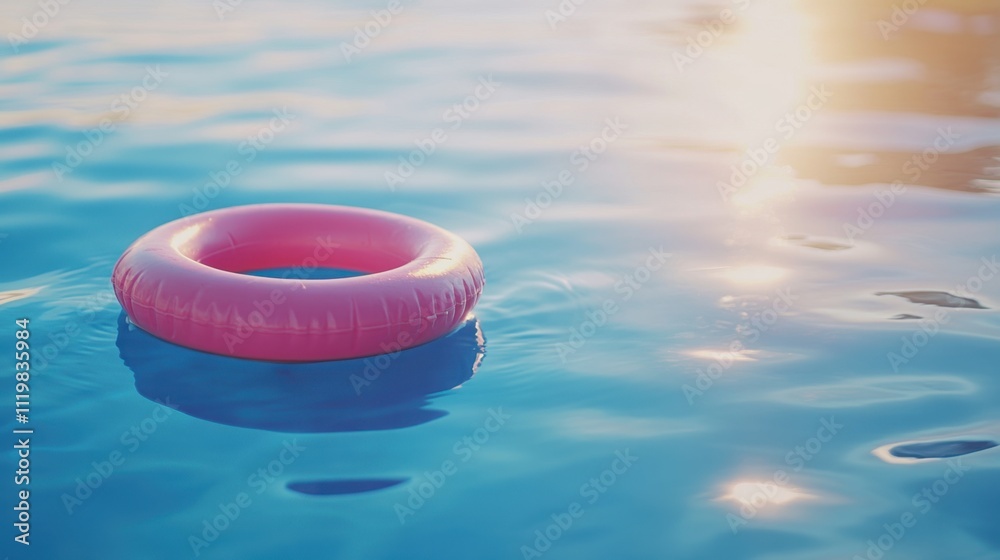 Vibrant Pink Swimming Float Ring on Calm Pool Water Surface Vibrant Pink Swimming Float Ring on Calm Pool Water Surface