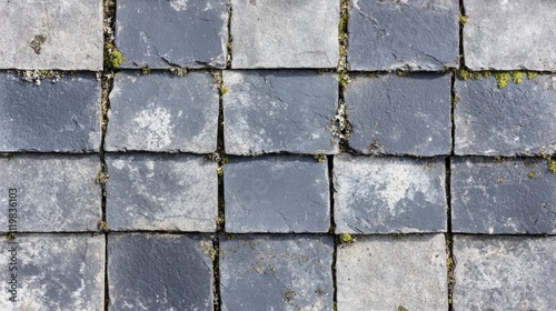 Weathered asbestos slate texture featuring lichen and moss on concrete surface showcasing industrial material and natural effects photo