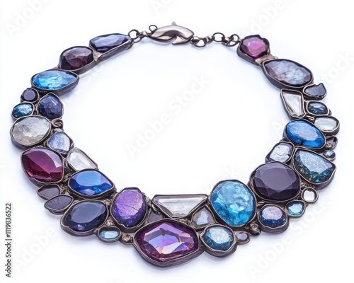 Elegant multi-colored gemstone necklace on white isolate background photo