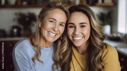 A mother and daughter smiling at the camera