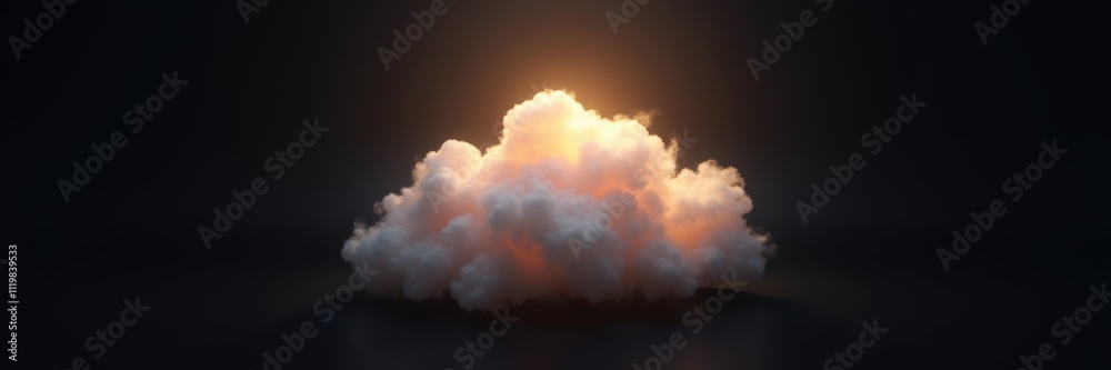 Naklejka premium A softly illuminated cloud against a dark background, perfect for conveying creativity, inspiration, or digital technology themes.