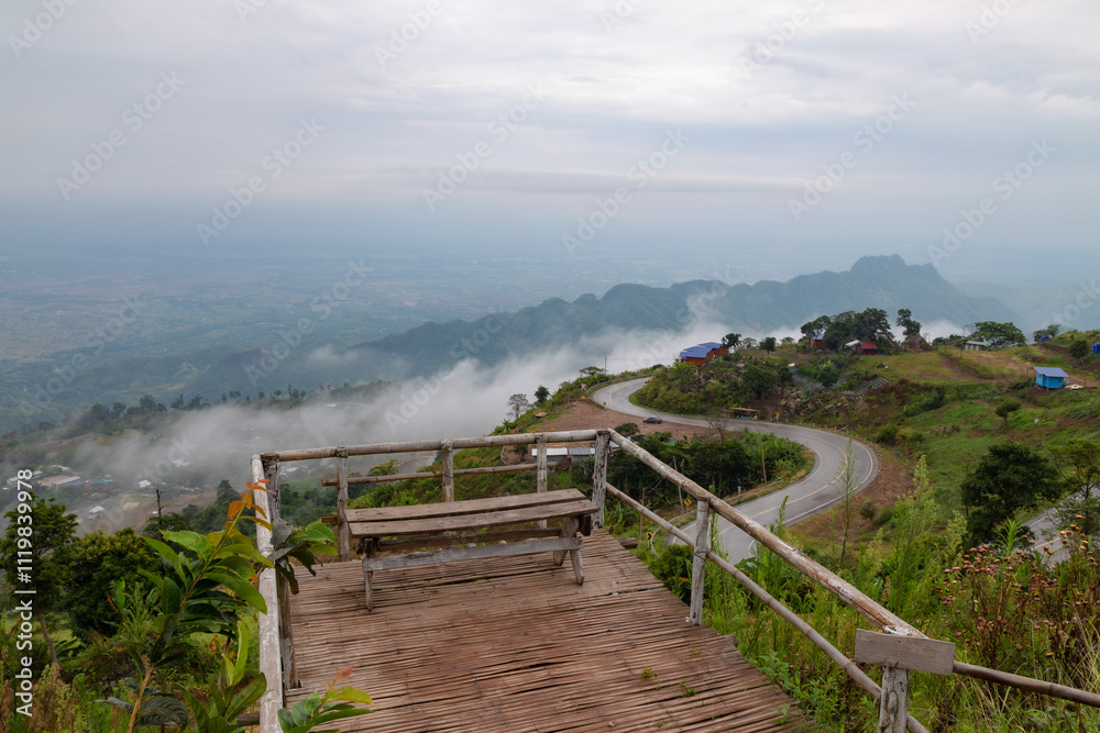 Fototapeta premium The&nbsp;road to Phu Tub Berk &nbsp;leading up the mountain is in good atmosphere. This road is also one of the highlights that we must drive carefully. It is in Phetchabun province, Thailand.