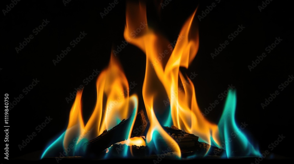 Vibrant green and orange flames dancing against a dark background showcasing the mesmerizing beauty of fire and color contrast Vibrant green and orange flames dancing against a dark background showcasing the mesmerizing beauty of fire and color contrast