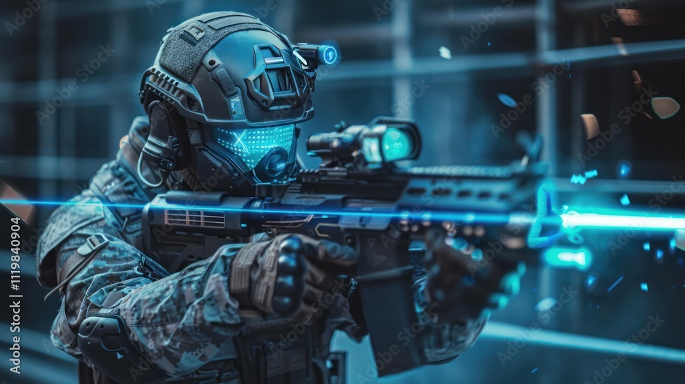 Fototapeta premium Futuristic Soldier with Laser Rifle