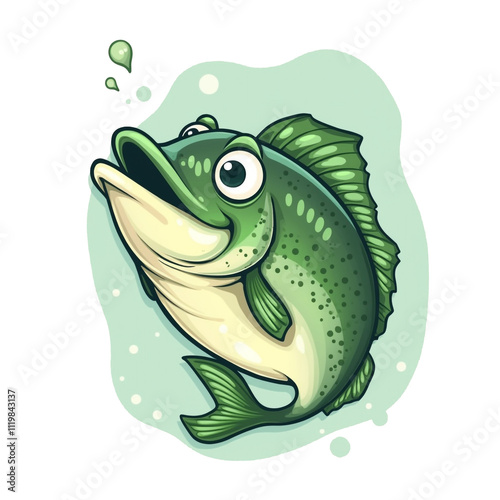 Big bass fish cartoon for tshirt Isolated on White