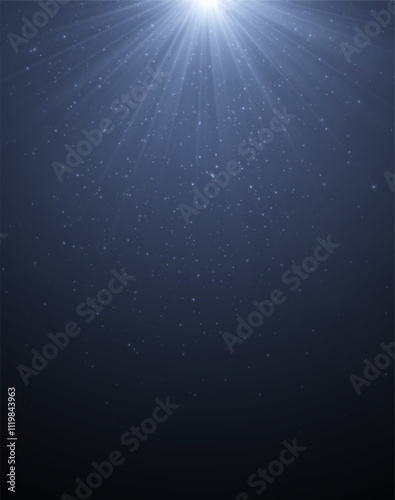 Abstract light blue and bright blue optical lens glare effect on transparent black background