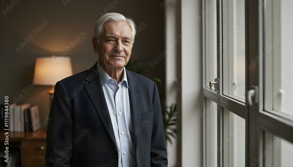 Smiling senior businessman standing in office Smiling senior businessman standing in office