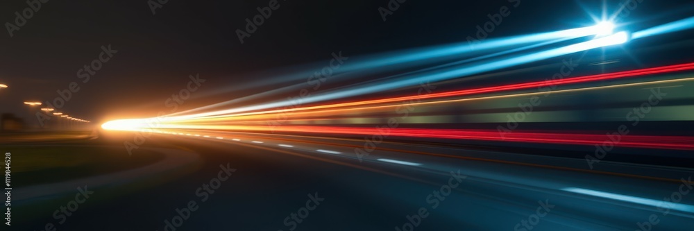 Nighttime traffic creates dynamic light trails along a busy urban road Nighttime traffic creates dynamic light trails along a busy urban road