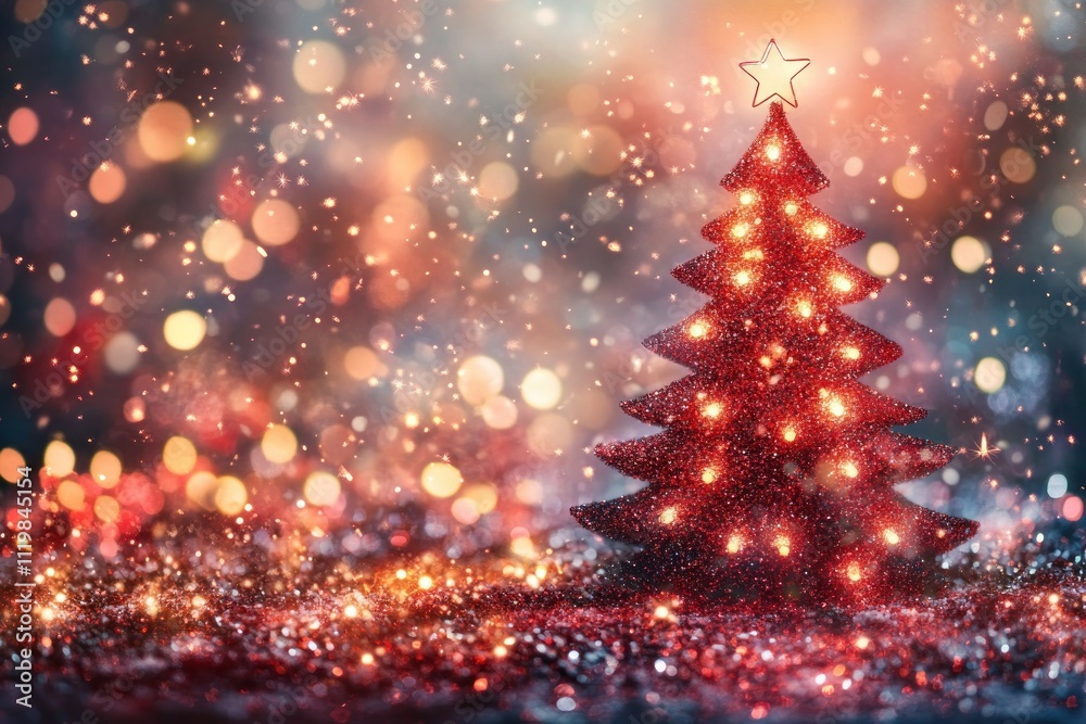 Stunning Red Christmas Tree with Glittering Background Stunning Red Christmas Tree with Glittering Background