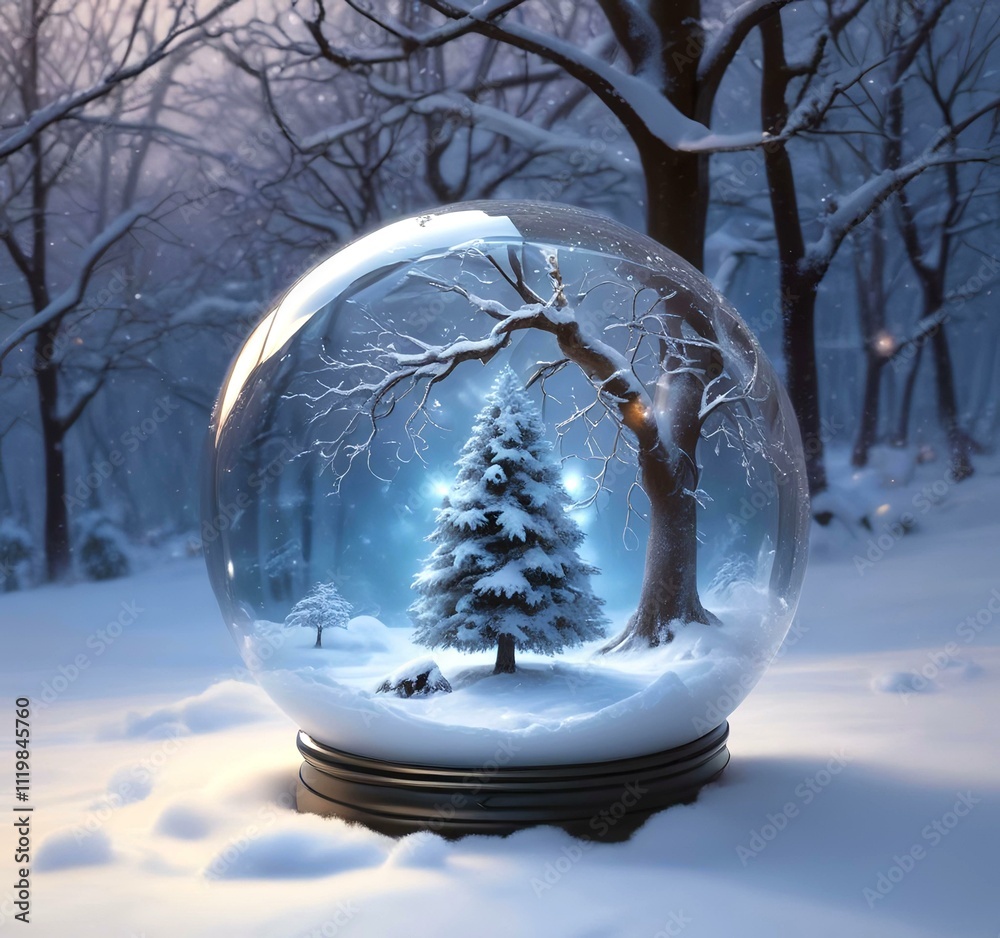 Illustration of fantasy tree inside glass ball. Illustration of fantasy tree inside glass ball.
