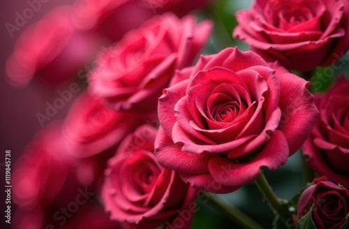 A beautiful bunch of vibrant red roses adorned with water drops