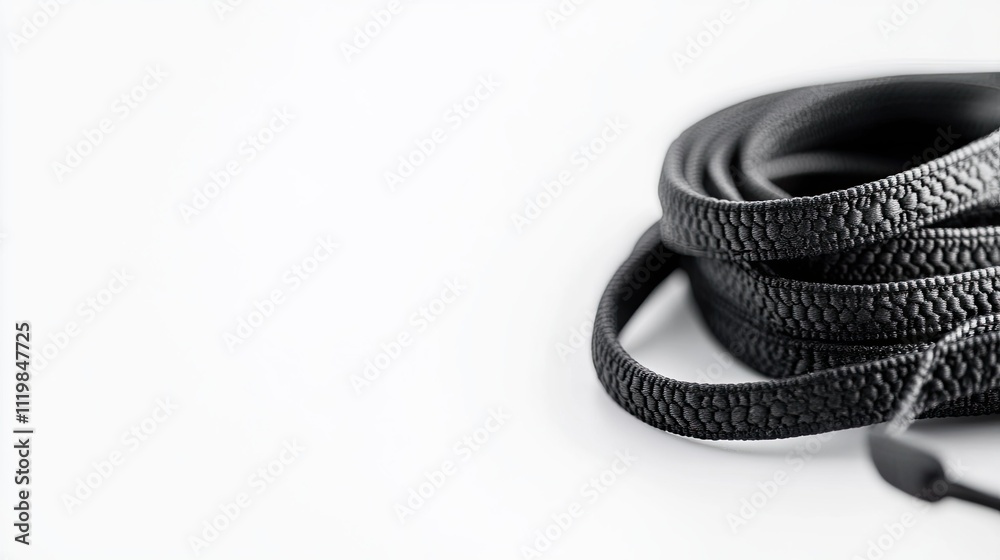 Black shoelaces rolled up on white background Black shoelaces rolled up on white background