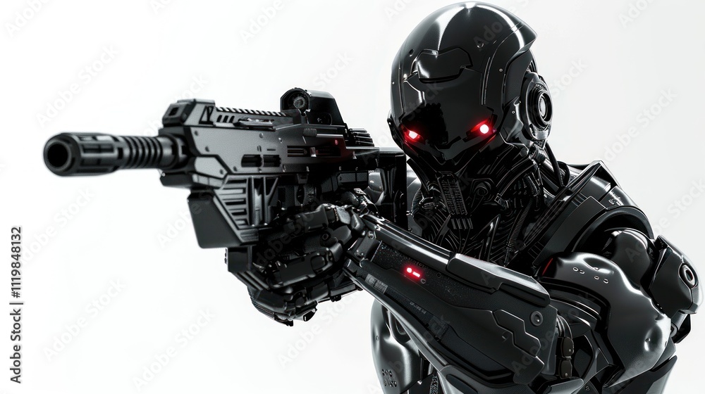 Black Robotic Soldier with Red Eyes