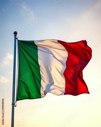 image d'un drapeau de l'Italie devant des habitations de Venise