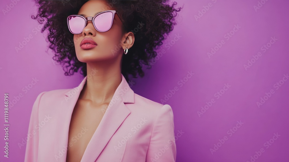 Confident Model Posing Against Vibrant Purple Background